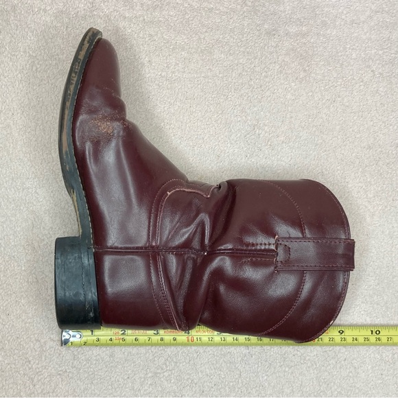 Justin Western Leather Cowboy Roper Boots-Kids 1-Oxblood/Maroon/Burgundy-Classic - Picture 10 of 11